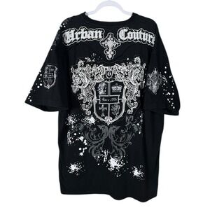 Vintage Y2K 90 Victorious Men Oversized T Shirt 3XL Streetwear Embroidered Black